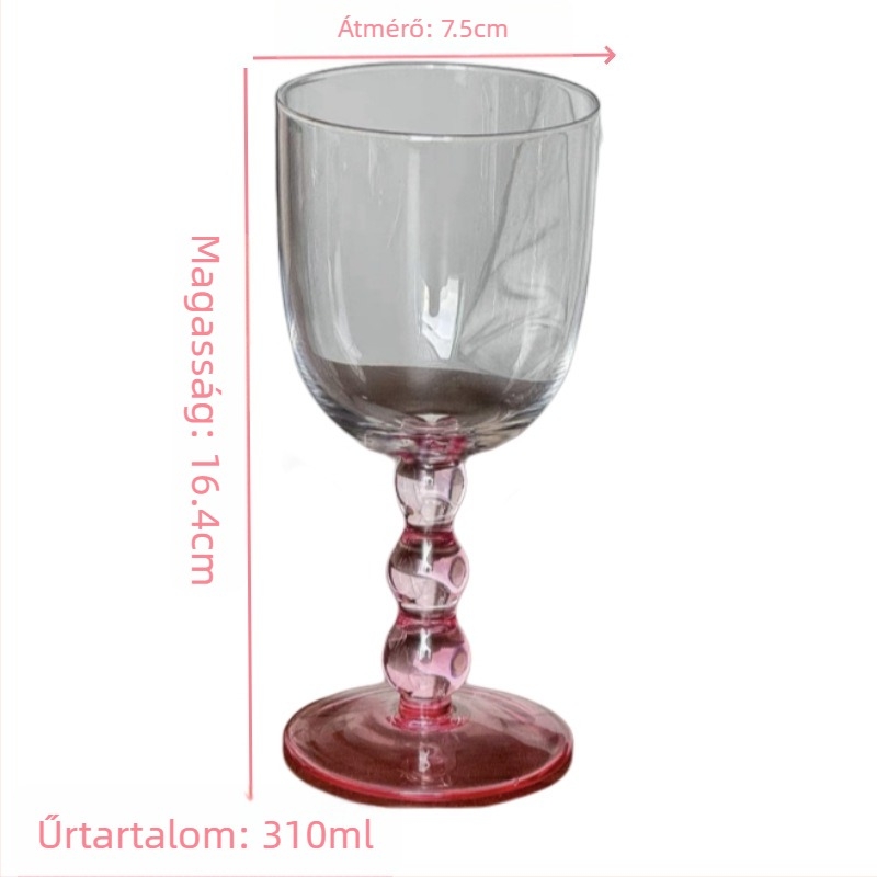 Három gyöngyös üvegpohár borhoz és koktélhoz, magas lábas, kar nélkül, modern minimalist stílus, 201–300 ml