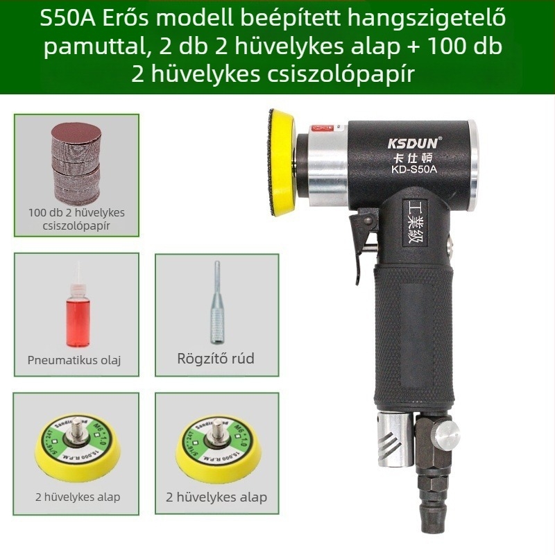2–3 hüvelykes pneumatikus csiszoló‑polírozó, kézben tartható autóápoláshoz, száraz polírozáshoz és csiszoláshoz