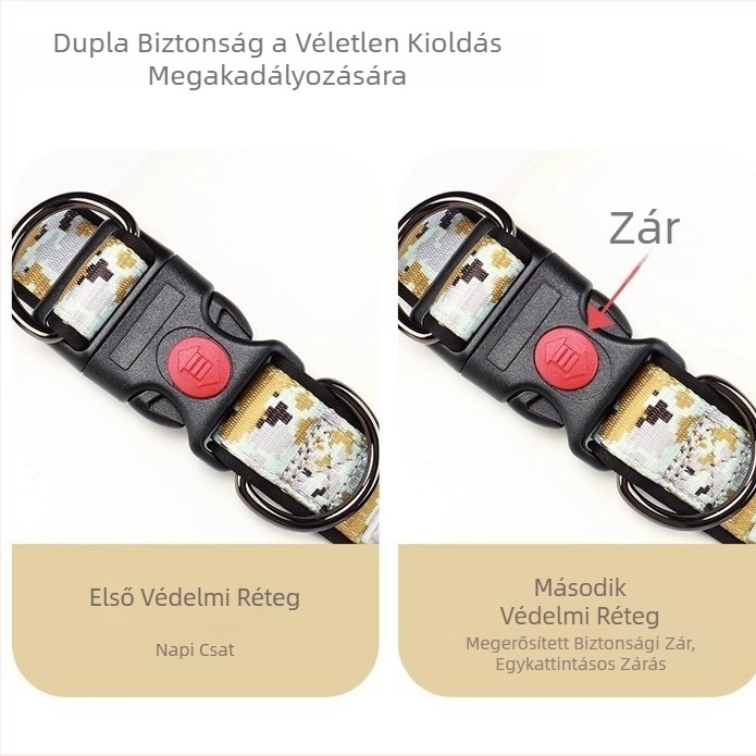 Közepes és nagy testű kutyák számára készült póráz, például corgi, shiba inu, labrador és malinois számára, nyakörvvel és állítható nyakpánttal.