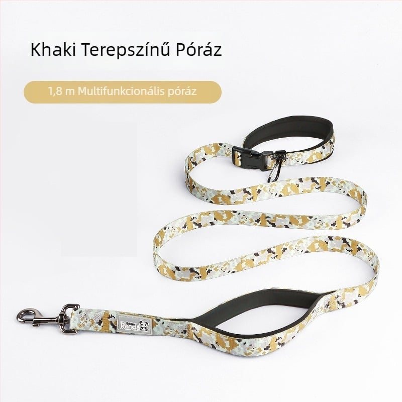 Közepes és nagy testű kutyák számára készült póráz, például corgi, shiba inu, labrador és malinois számára, nyakörvvel és állítható nyakpánttal.
