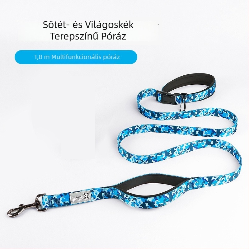 Közepes és nagy testű kutyák számára készült póráz, például corgi, shiba inu, labrador és malinois számára, nyakörvvel és állítható nyakpánttal.