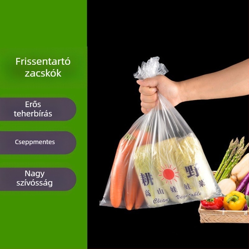 Élelmiszer-minőségű frissességmegőrző zacskó háztartási használatra, egyszer használatos, gazdaságos, megvastított tekercses zacskó