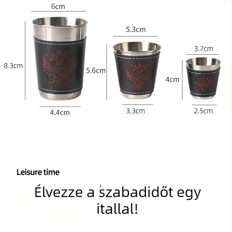 4 darabos rozsdamentes acél pohárkészlet zipzáros tasakkal, 30/70/170 ml kapacitással, szabadtéri kempingezéshez