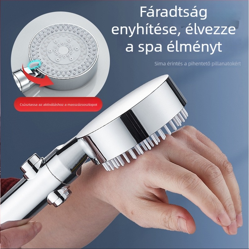 Nyomásnövelő zuhanyfej készlet szűrővel, zuhanycsappal, fürdővízmelegítővel, zuhanycsővel és falikonzollal otthoni használatra