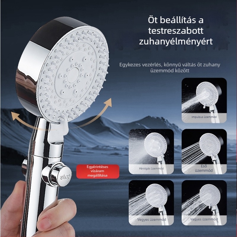 Nyomásnövelő zuhanyfej készlet szűrővel, zuhanycsappal, fürdővízmelegítővel, zuhanycsővel és falikonzollal otthoni használatra