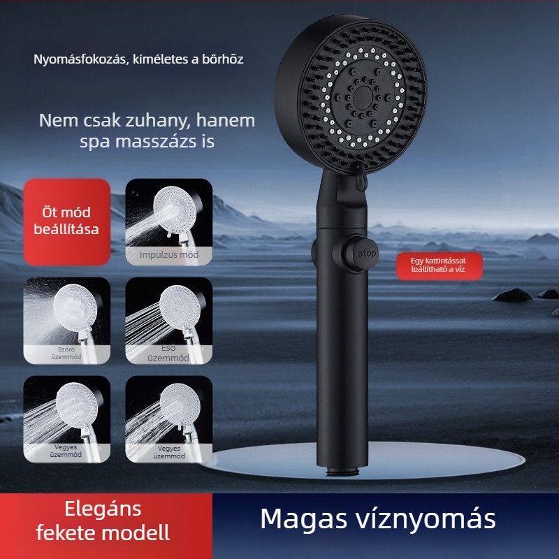 Nyomásnövelő zuhanyfej készlet szűrővel, zuhanycsappal, fürdővízmelegítővel, zuhanycsővel és falikonzollal otthoni használatra