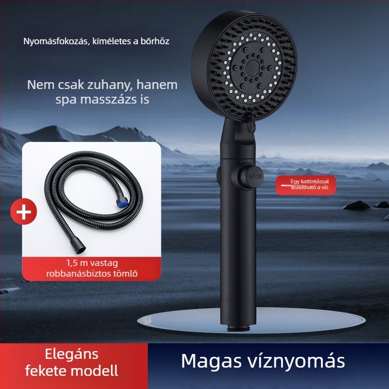 Nyomásnövelő zuhanyfej készlet szűrővel, zuhanycsappal, fürdővízmelegítővel, zuhanycsővel és falikonzollal otthoni használatra