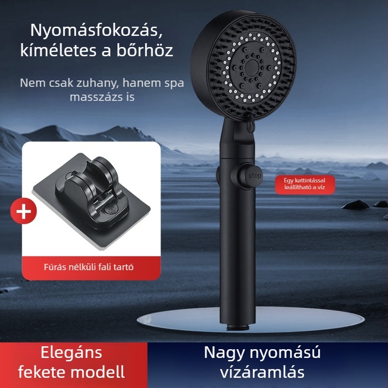 Nyomásnövelő zuhanyfej készlet szűrővel, zuhanycsappal, fürdővízmelegítővel, zuhanycsővel és falikonzollal otthoni használatra