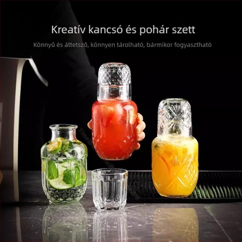 Kreatív koktélkészlet: üvegből készült kanna és pohár fedéllel, üveg a cold brewhez és karafa gyümölcsléhez