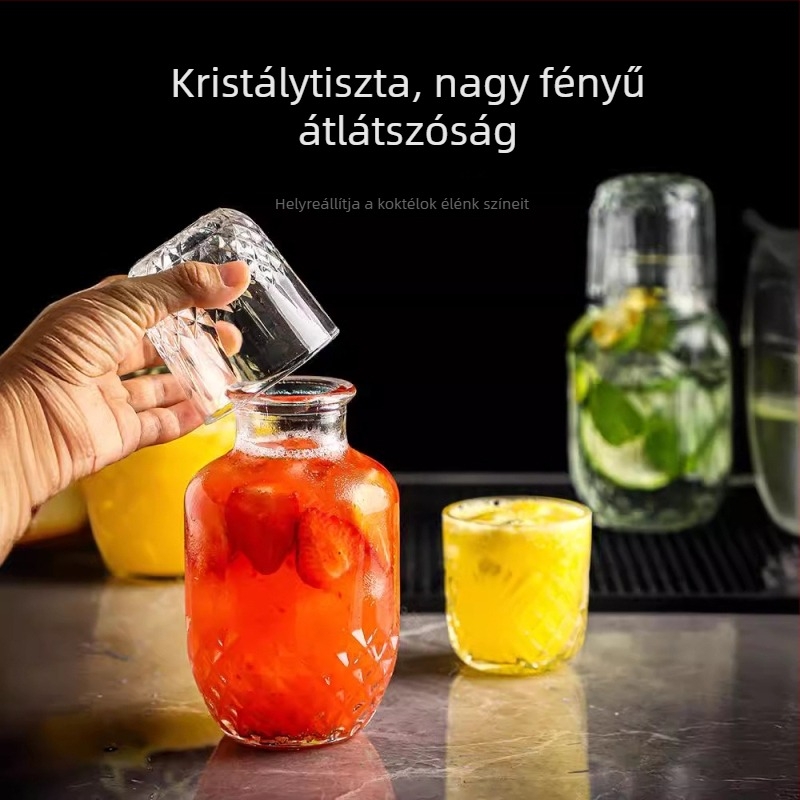 Kreatív koktélkészlet: üvegből készült kanna és pohár fedéllel, üveg a cold brewhez és karafa gyümölcsléhez