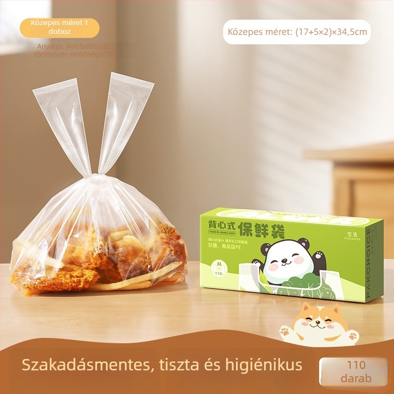 Antibakteriális mellény-stílusú frissesség-megőrző zacskó, egyszer használatos műanyag élelmiszer-tároló zacskó, kézben tartható hűtőszekrényhez