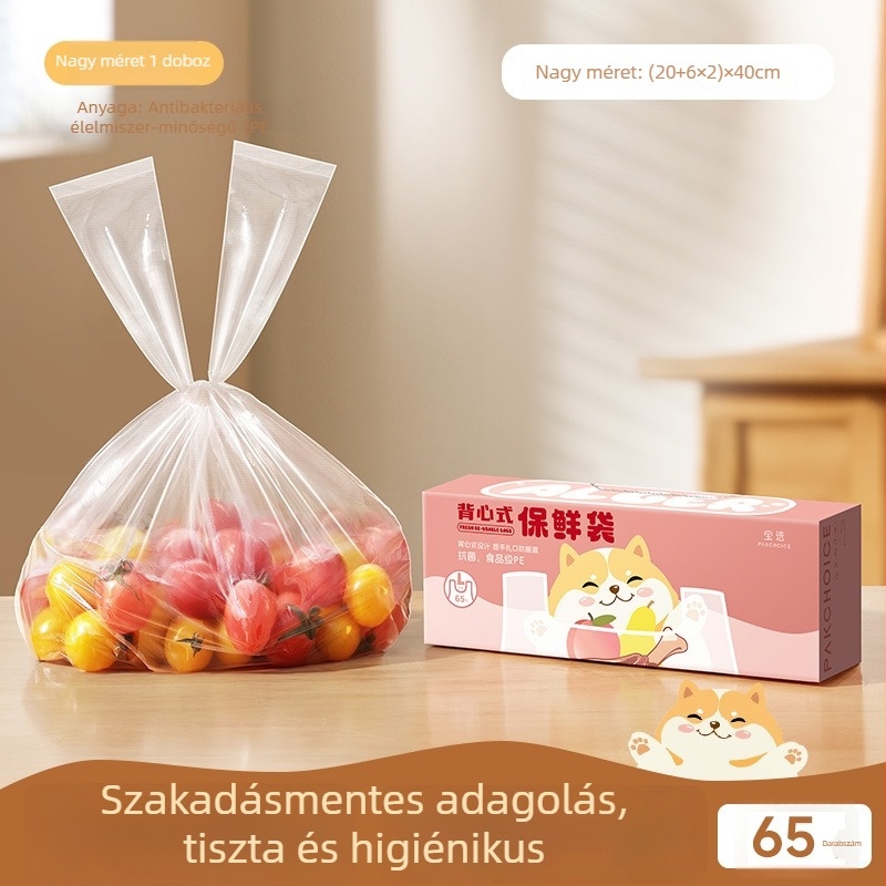 Antibakteriális mellény-stílusú frissesség-megőrző zacskó, egyszer használatos műanyag élelmiszer-tároló zacskó, kézben tartható hűtőszekrényhez