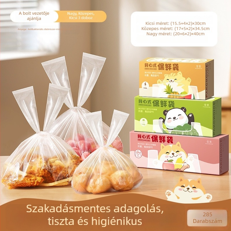 Antibakteriális mellény-stílusú frissesség-megőrző zacskó, egyszer használatos műanyag élelmiszer-tároló zacskó, kézben tartható hűtőszekrényhez