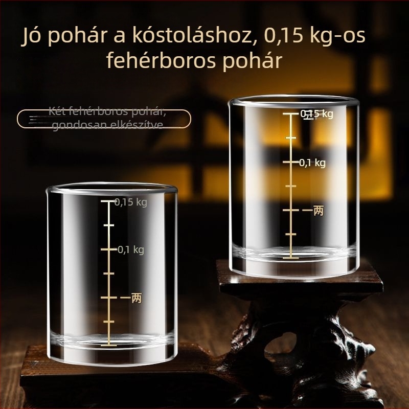 Ólommentes üveg likőrpohár graduált skálával, 150 ml-es kapacitású, magas minőségű otthoni bárfelszerelés