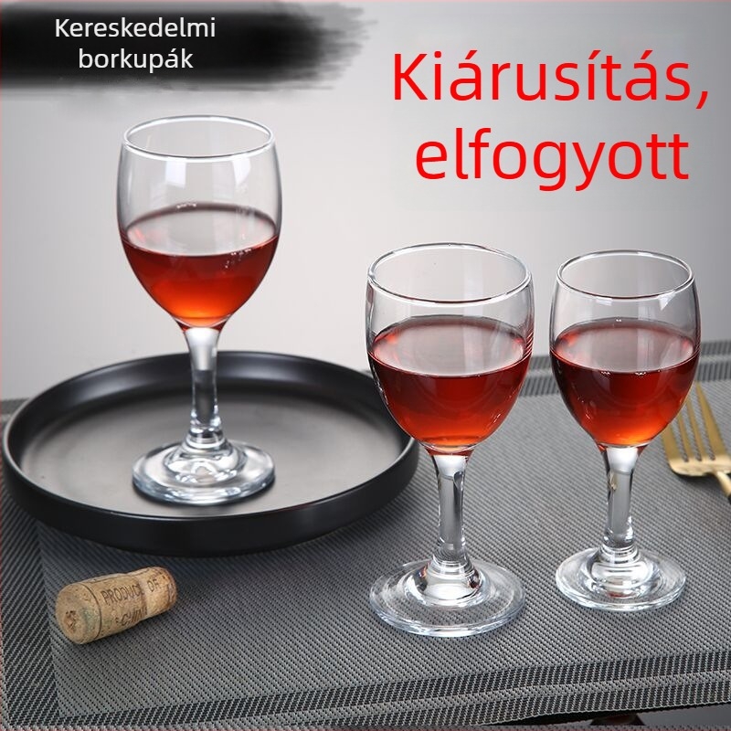Ólommentes vastag üvegű vörösboros pohár, kis lábbal, szállodai, éttermi és otthoni használatra