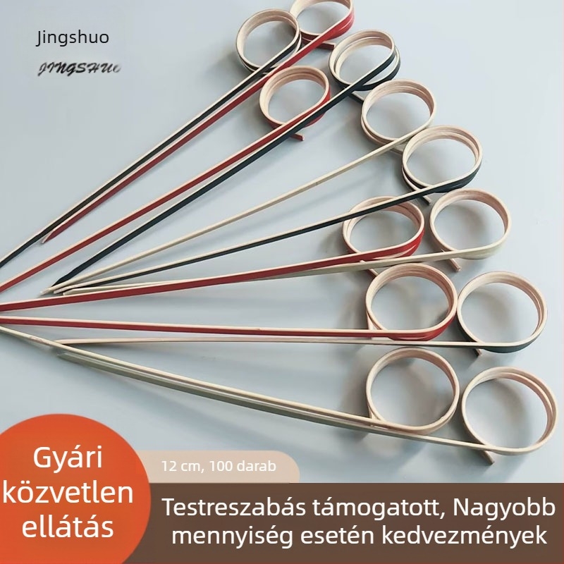 Bambusz pálcikák gyűrűs díszítéssel gyümölcsökhöz, kenyérhez és koktélokhoz, 100 darab