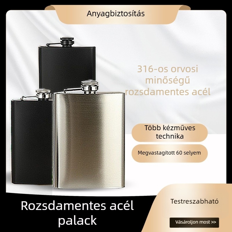 8 oz-os kulacs 316 rozsdamentes acélból, hordozható, fekete felülettel, kültéren