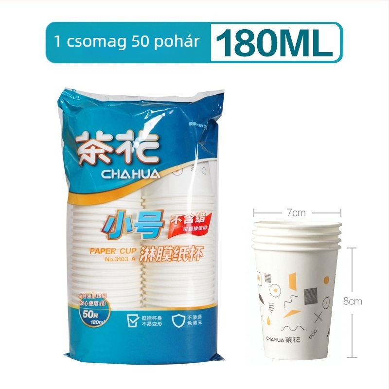 Camellia egyszerű használatos bevont papírpohár, kis méret, 201–300 ml, otthoni és irodai használatra