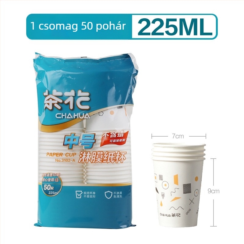 Camellia egyszerű használatos bevont papírpohár, kis méret, 201–300 ml, otthoni és irodai használatra