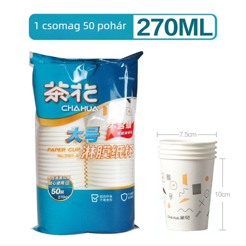 Camellia egyszerű használatos bevont papírpohár, kis méret, 201–300 ml, otthoni és irodai használatra