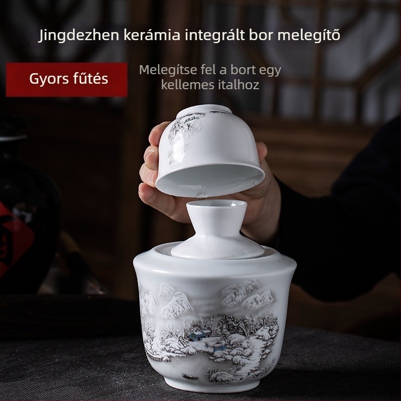 Porcelános melegítő készlet poharakkal alkoholtartalmú italokhoz