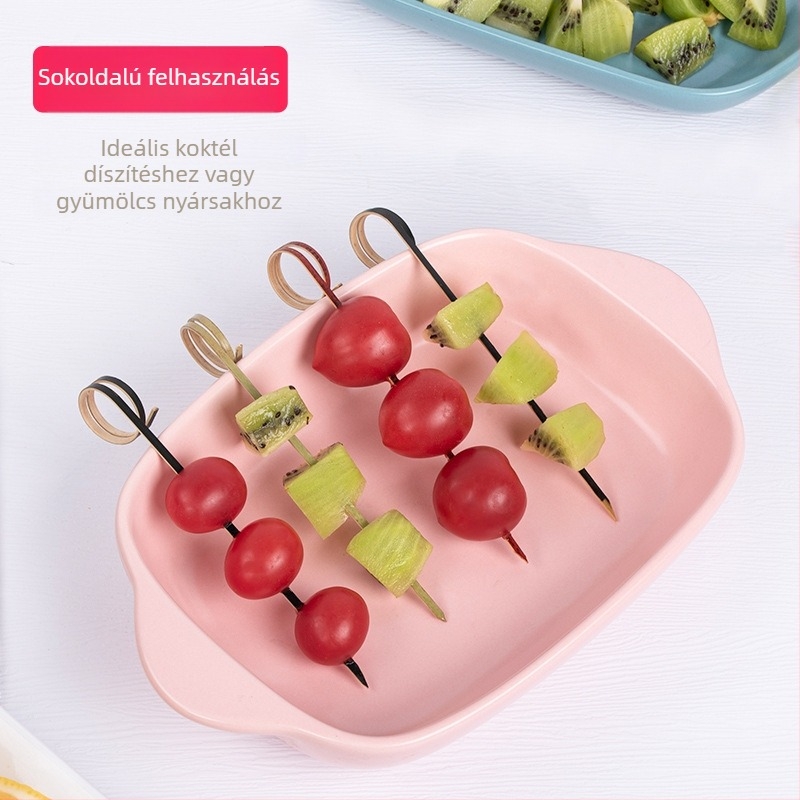 Egyszer használatos bambusz gyümölcsnyársak, gyűrű alakú nyársak, trendi mini kandírozott gyümölcsnyársak koktélokhoz, burger dekoráció