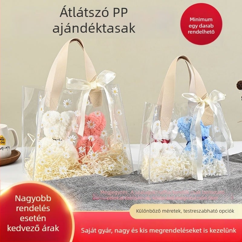 PVC átlátszó tote táska – kreatív szuvenír ajándéktáska a Sárkányhajó Fesztiválra, virágok és születésnapi ajándékok