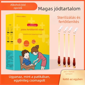 Csecsemőknek szóló jódoforos gyapotpálcikák, egyszer használatos, hordozható dobozban, 50 db