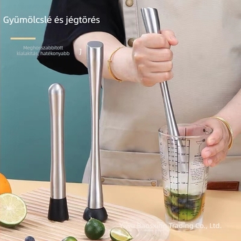 Rozsdamentes acél jégzúzó, muddler koktélokhoz, gyümölcsdaráló, gyümölcsszűrő és citromprés — tej-tea boltok és bárok számára