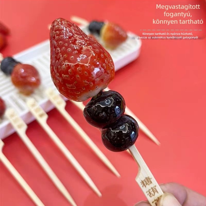 Oden pálcák bambuszón, karamellizált gyümölcsös pálcák, grillpálcák, gyümölcsös pálcák, egyszer használatos, aranyos mini pálcák