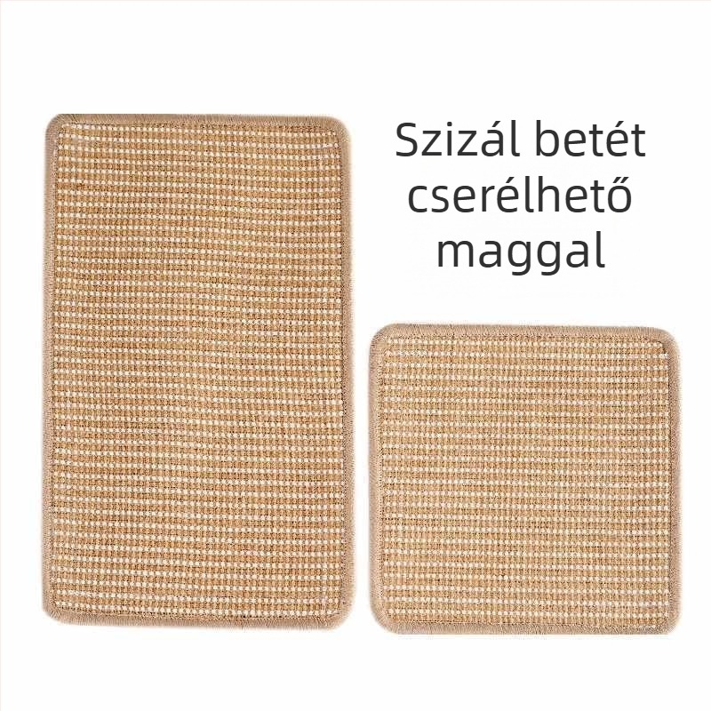 L alakú macska karmolódeszka párnával, beépített karmoló játékkal és kopásálló szizál macskafészek