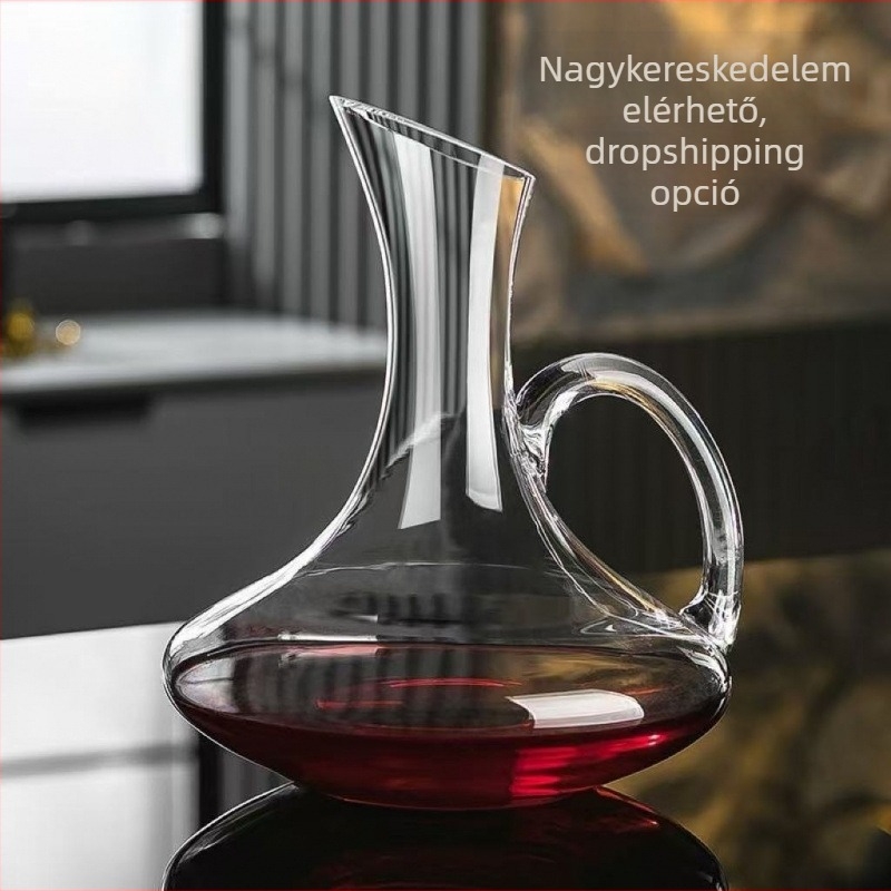 Üveg vörösbor-dekanter, fogantyúval, modern minimalista stílus, 1000 ml vagy nagyobb kapacitás