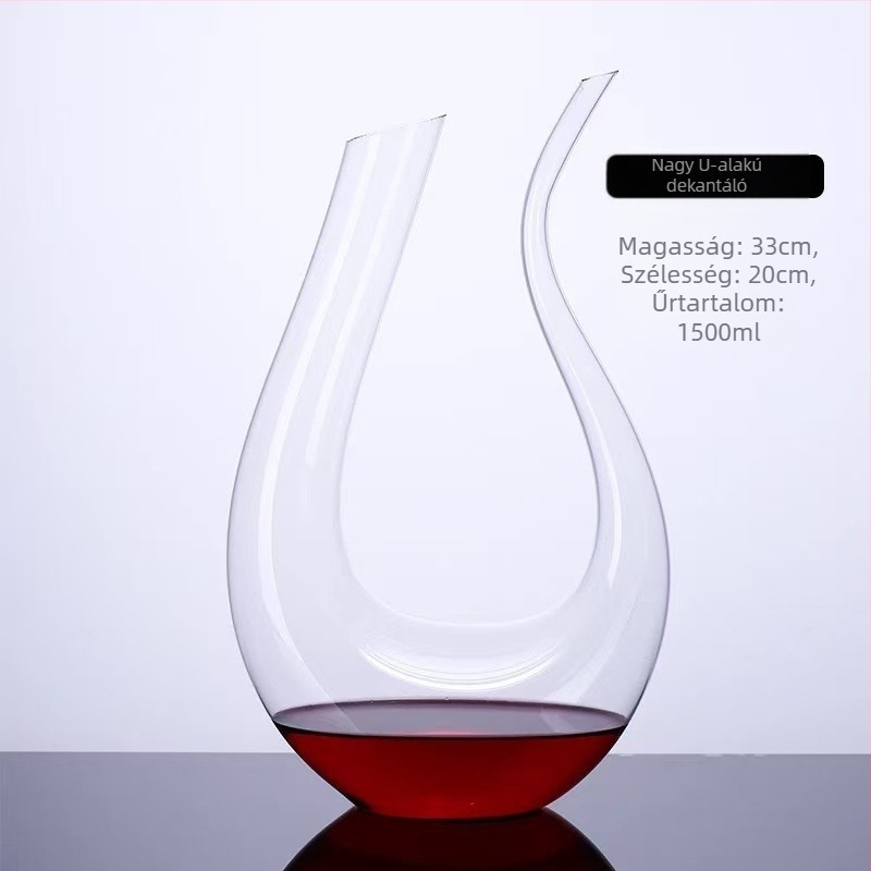 Üveg vörösbor-dekanter, fogantyúval, modern minimalista stílus, 1000 ml vagy nagyobb kapacitás