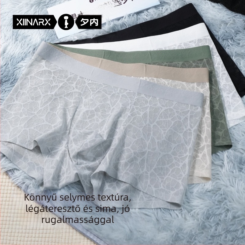 Férfi jégselyem hálós boxeralsó jacquard leopard mintával és kamélia illatú hidratáló hatással
