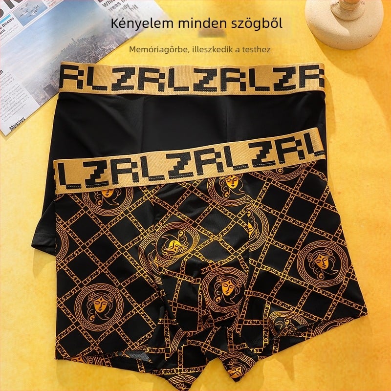 Férfi boxeralsó széles derekú – fekete-arany luxus stílus, hűsítő és lélegző