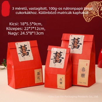 Kínai stílusú Kraft papírból készült cukorkabox kézzel festett matricákkal, esküvői ajándékzacskó, hajtogatásmentes dizájn, méret: 18×9,5×5,5 cm