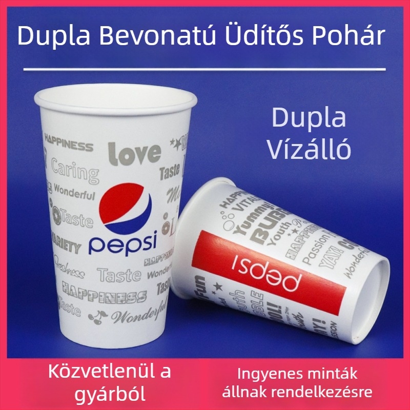 Egyszer használatos papír pohár hideg italokhoz fedővel, dupla bevonatos filmmel, vastított kivitel, 201–300 ml, nagykereskedelemben