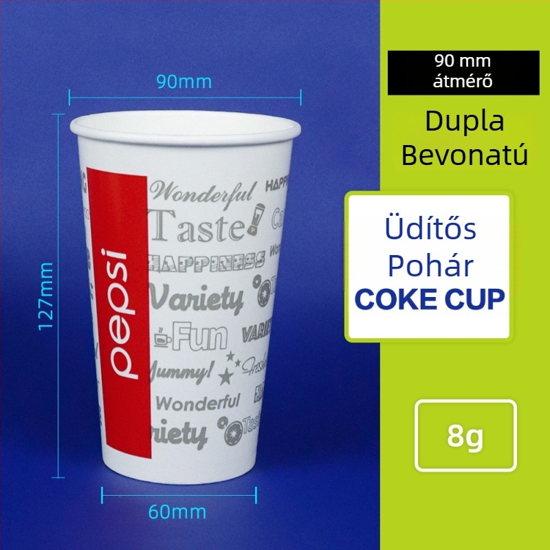 Egyszer használatos papír pohár hideg italokhoz fedővel, dupla bevonatos filmmel, vastított kivitel, 201–300 ml, nagykereskedelemben