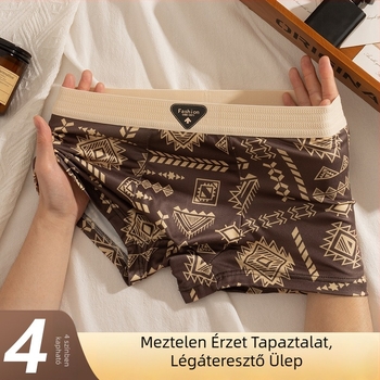Férfi középmagasságú boxeralsó, lélegző és rugalmas, poliészter milk silk hatású anyagból, kamufláž és geometrikus minta, színben összerendezett