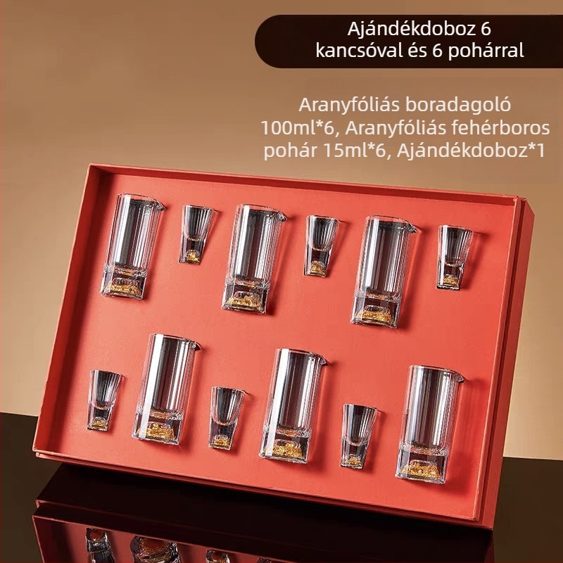 Kínai stílusú, felsőkategóriás retro kristály fehérboros pohárkészlet szervízdózerral, kis pohár egy adaghoz, ajándékdoboz