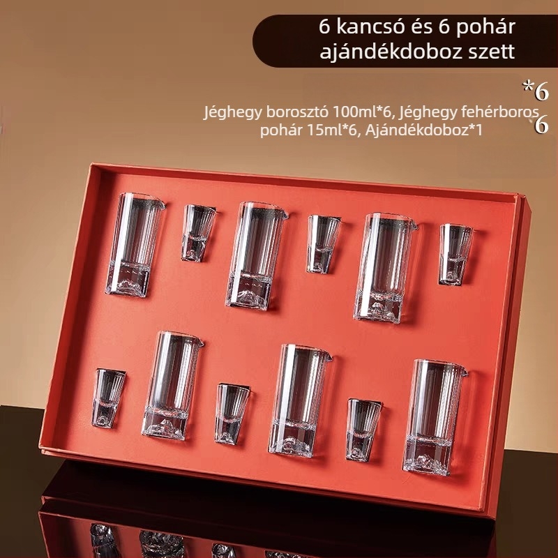 Kínai stílusú, felsőkategóriás retro kristály fehérboros pohárkészlet szervízdózerral, kis pohár egy adaghoz, ajándékdoboz
