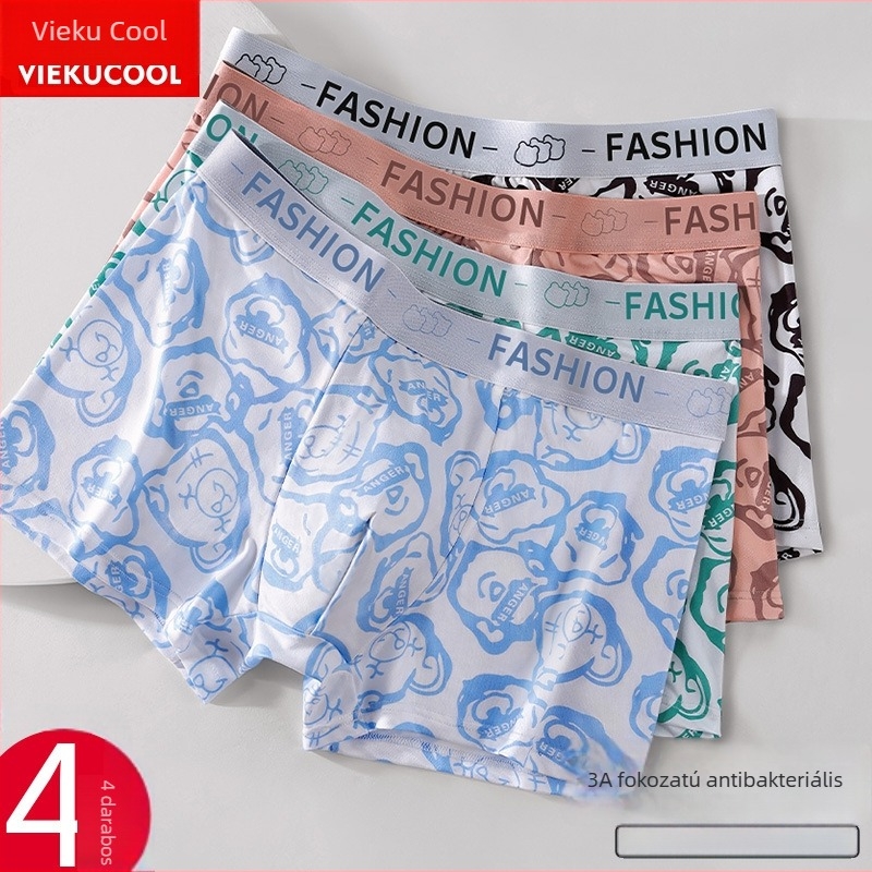 Férfi antibakteriális, lélegző tej-selyem anyagú, állatmintás középmagas derék boxer brief