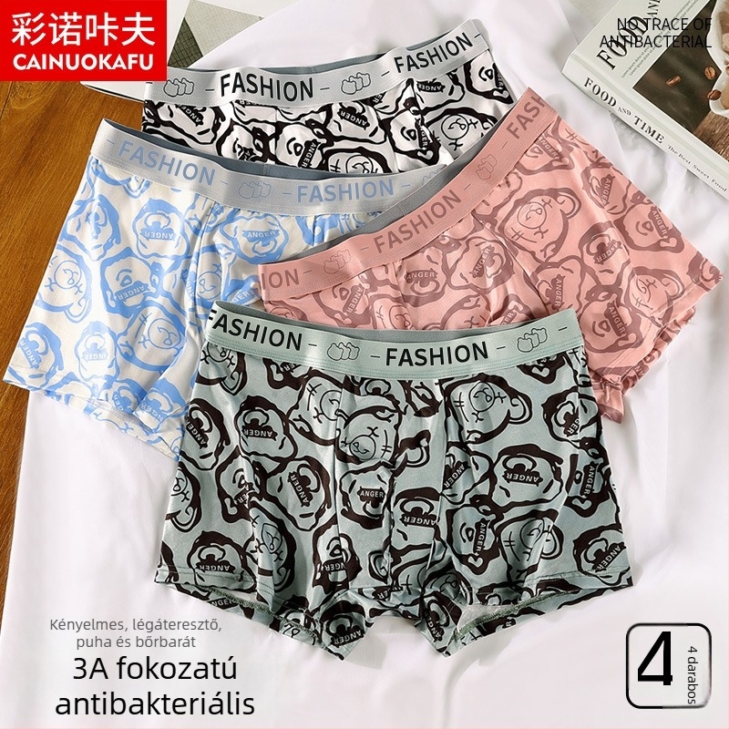 Férfi antibakteriális, lélegző tej-selyem anyagú, állatmintás középmagas derék boxer brief