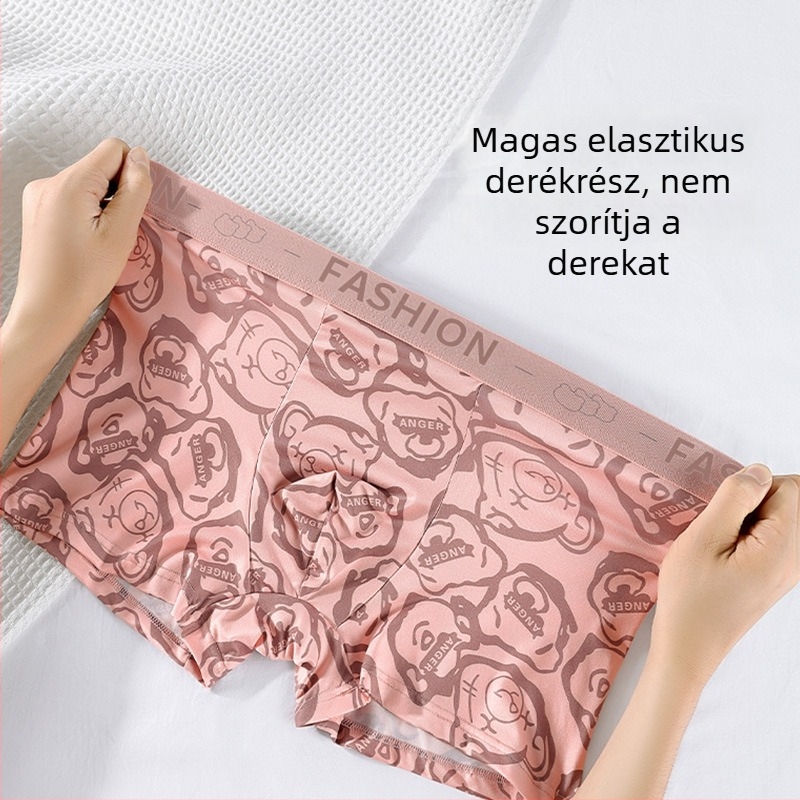 Férfi antibakteriális, lélegző tej-selyem anyagú, állatmintás középmagas derék boxer brief