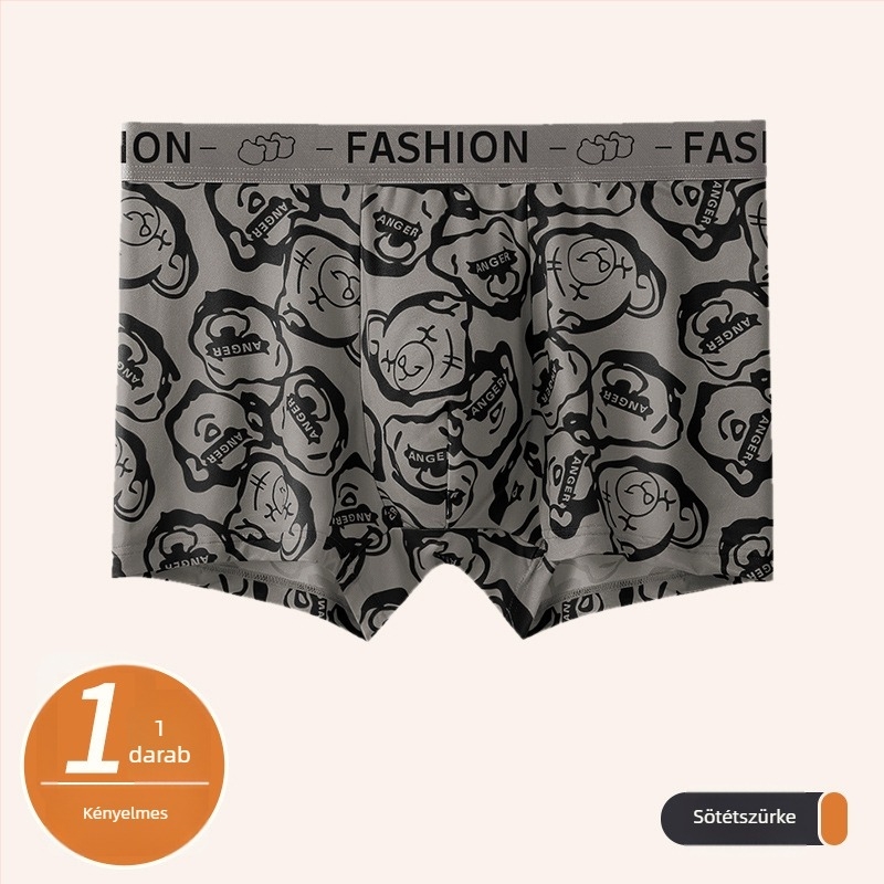 Férfi antibakteriális, lélegző tej-selyem anyagú, állatmintás középmagas derék boxer brief