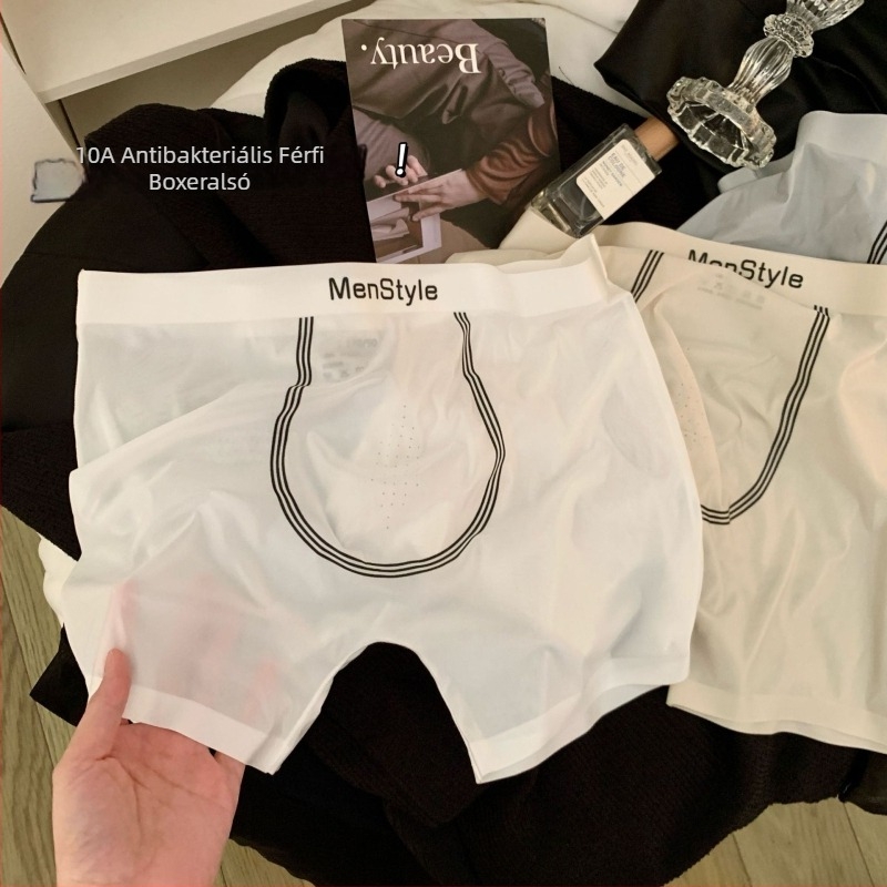 Férfi antibakteriális ice silk alsónemű, középmagasságú boxer, ultra vékony, lélegző