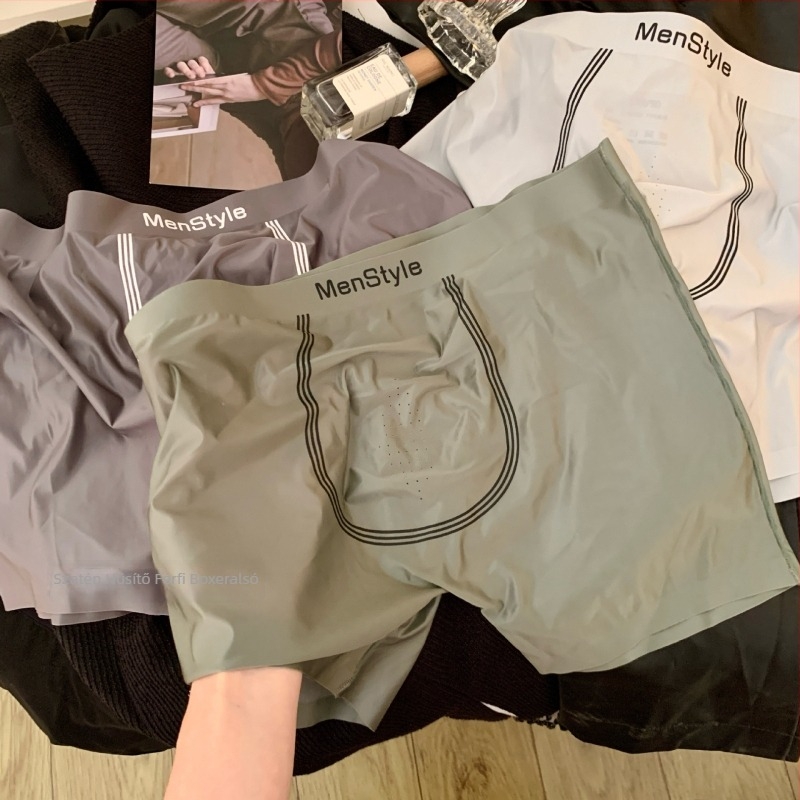 Férfi antibakteriális ice silk alsónemű, középmagasságú boxer, ultra vékony, lélegző
