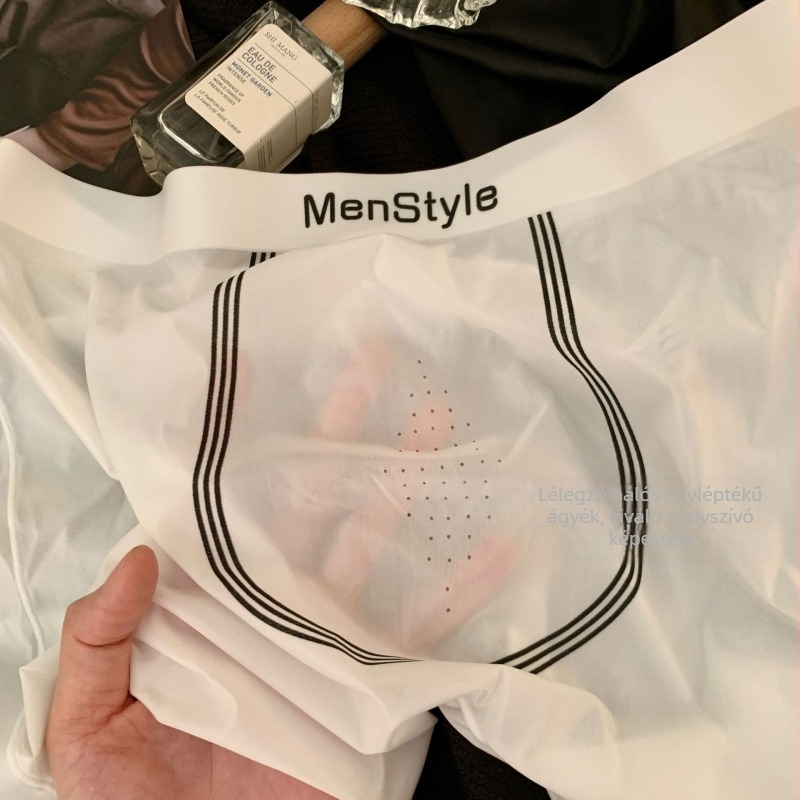 Férfi antibakteriális ice silk alsónemű, középmagasságú boxer, ultra vékony, lélegző