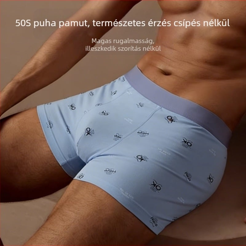Új modell: 100% pamutból készült, lélegző férfi alsónemű antibakteriális ágyékkal, mintás boxeralsó, középmagas derekú