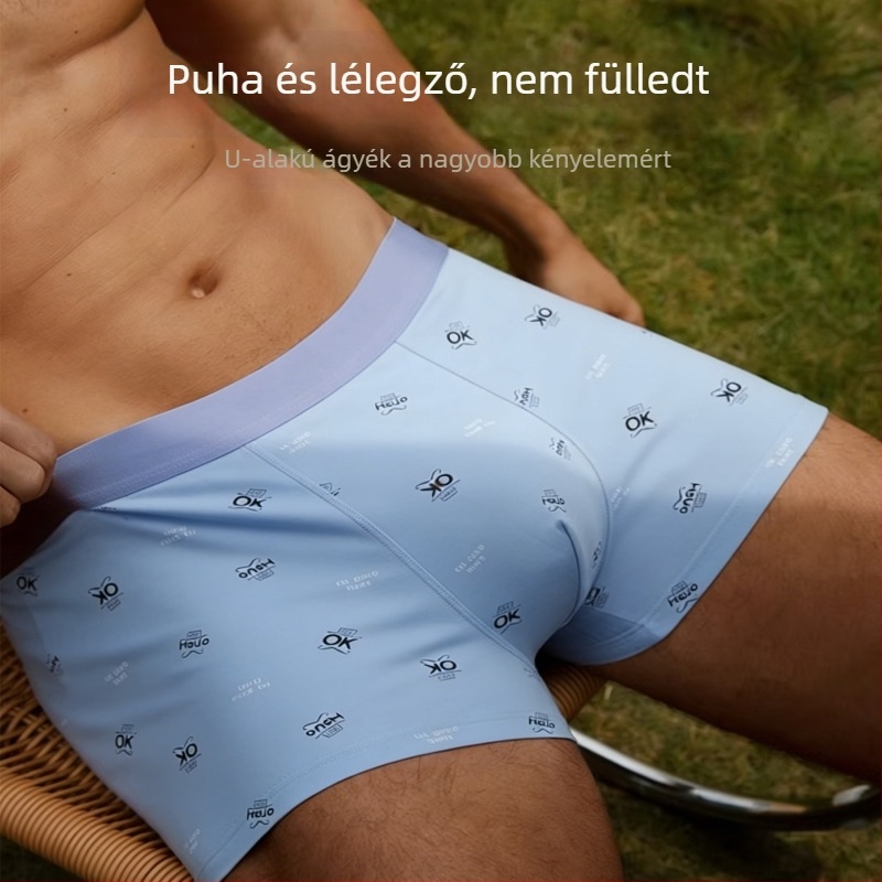 Új modell: 100% pamutból készült, lélegző férfi alsónemű antibakteriális ágyékkal, mintás boxeralsó, középmagas derekú